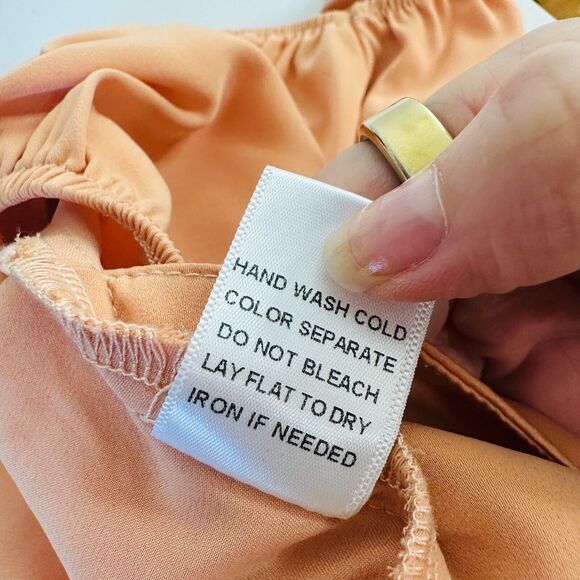 Le Lis Peach Puffed Short Sleeve Front Tie Elastic Neck Sleeve Crop Top L - Picture 12 of 15